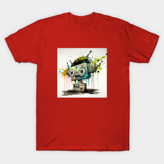 Robot Radio Head Splatter T-Shirt by BigBrainMerch